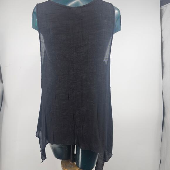 Noelle Knit Boho Sheer High Low Black Tank Dress Top V Neck Size S/M 3636 - Picture 2 of 6